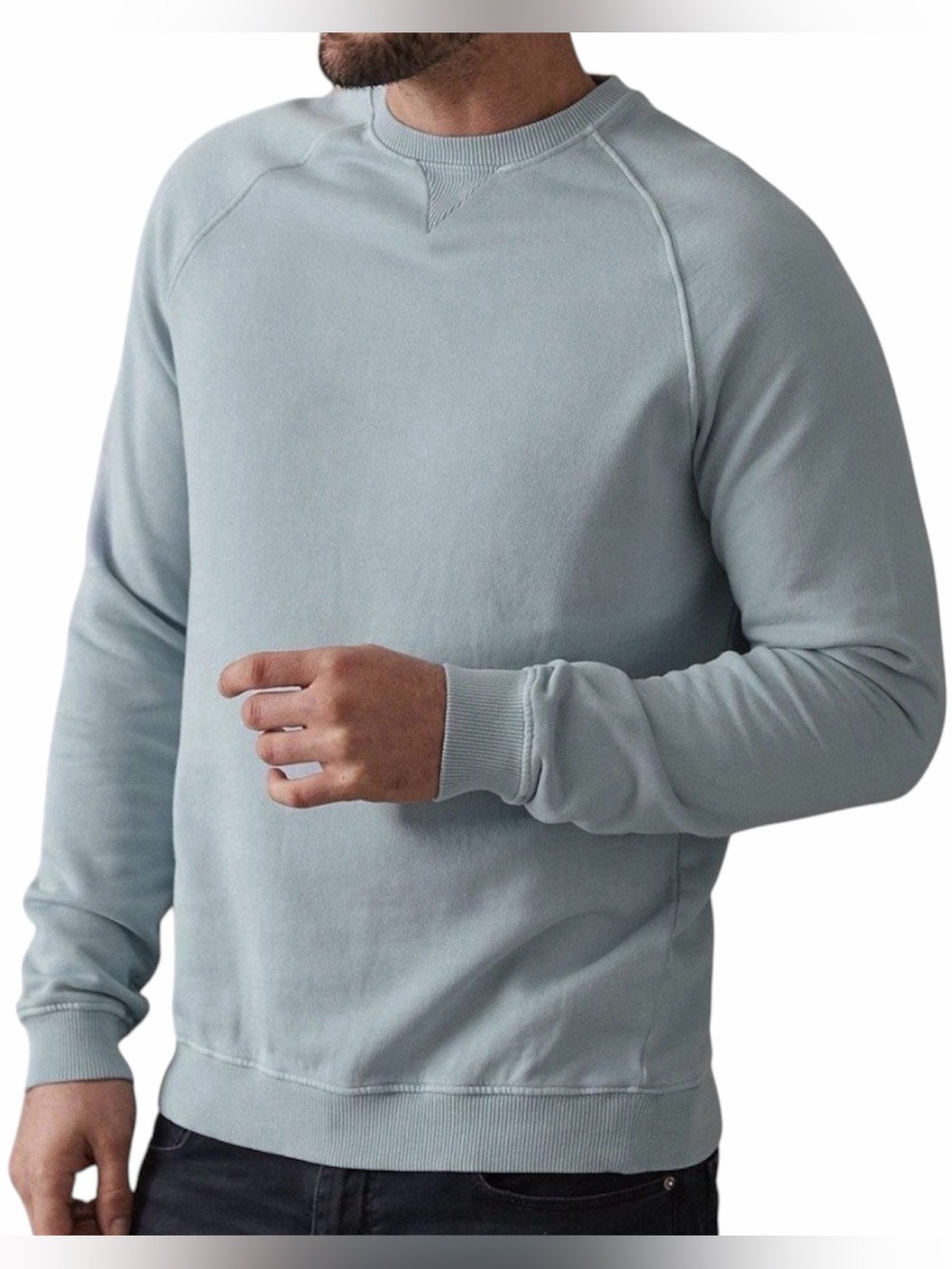 REISS Men Austin Soft Blue Cotton Crewneck Sweater Small Minimalist
